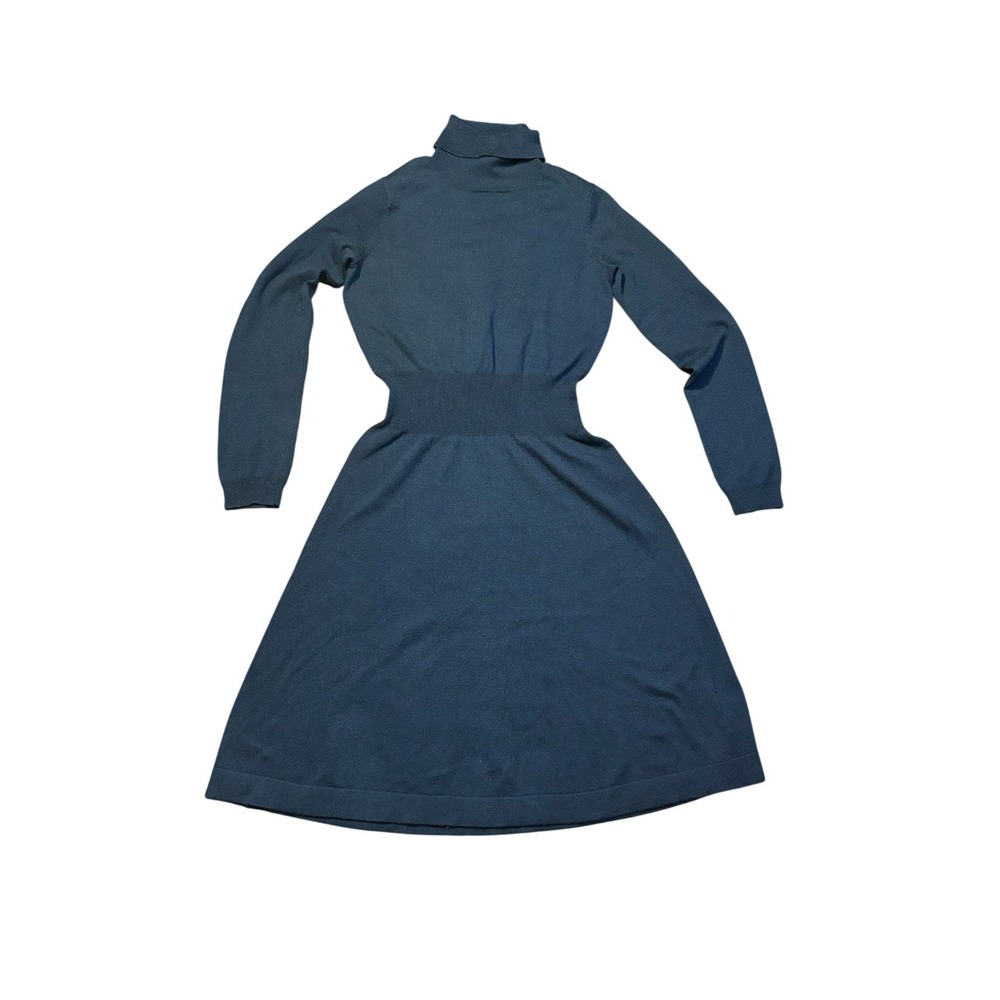 Shade Turtleneck Sweater Dress Ribbed Waist A-Line Midi‎ Dark Gray Sm Wool Blend